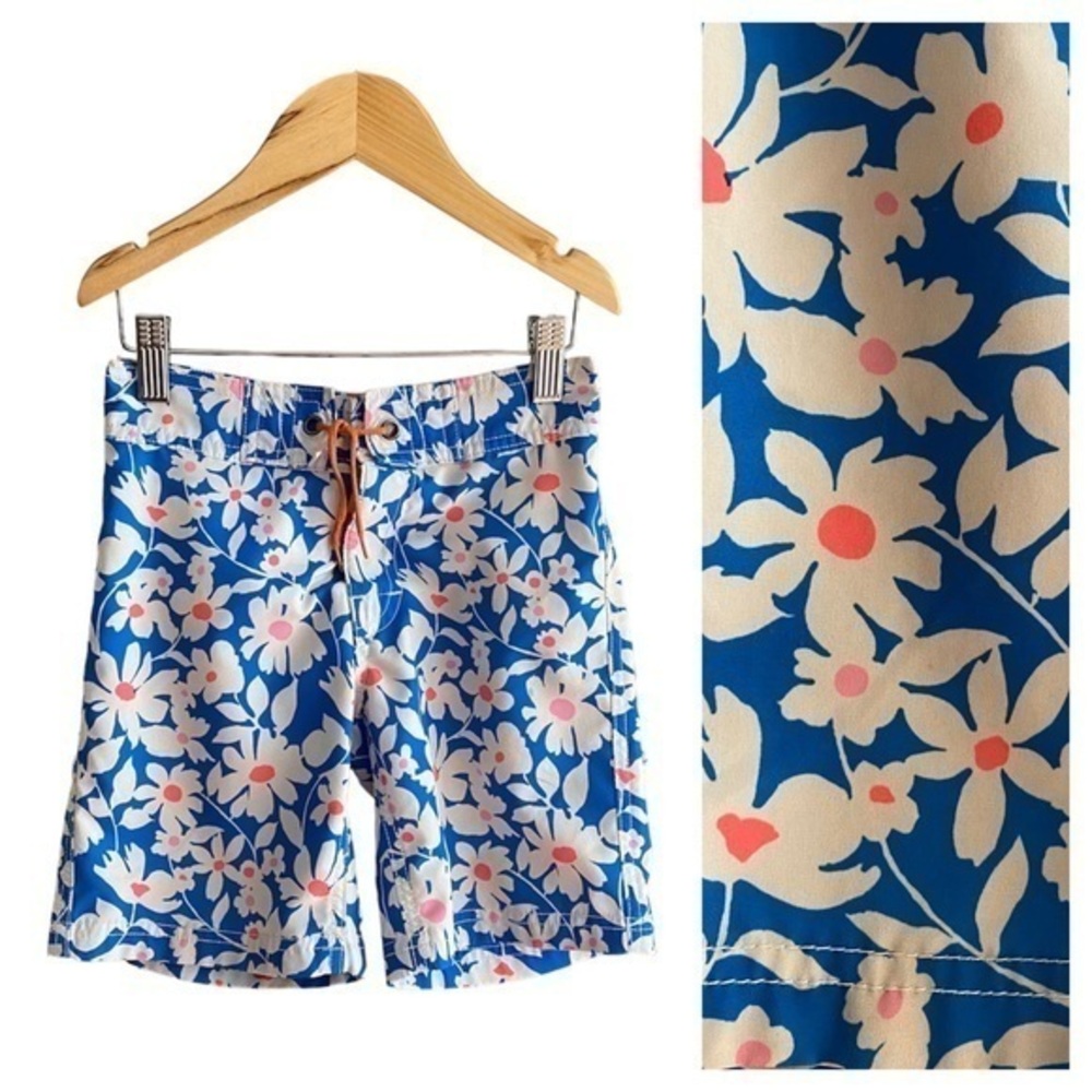 Crewcuts Blue White Pink Floral Print Swim Trunks Shorts 6